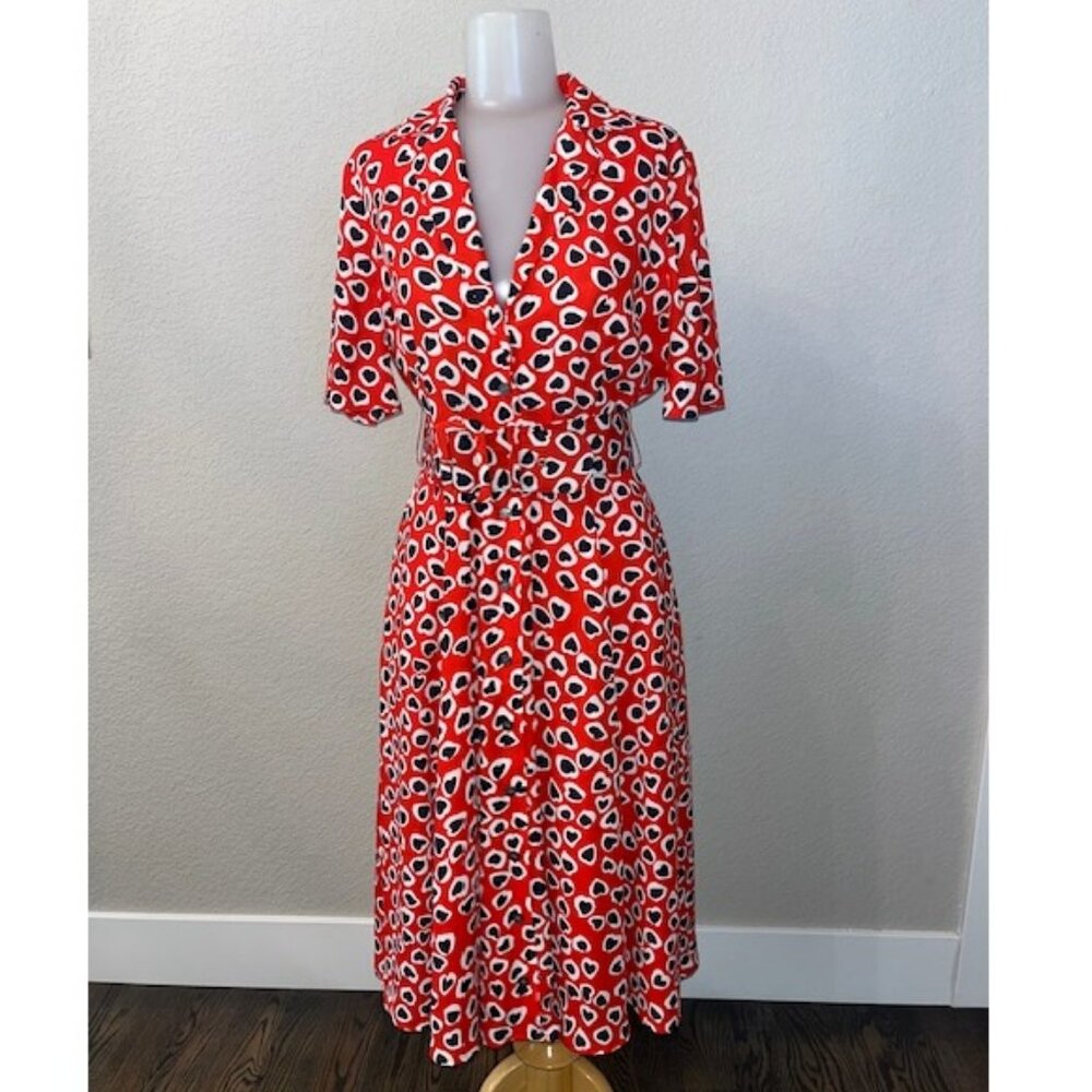 J Crew Midi Heart Shirt Dress, Short Sleeve with Belt & Pockets